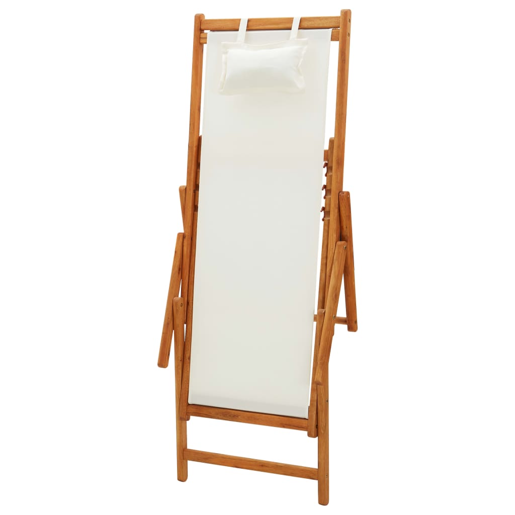 Chaise de plage pliable en tissu et structure en bois