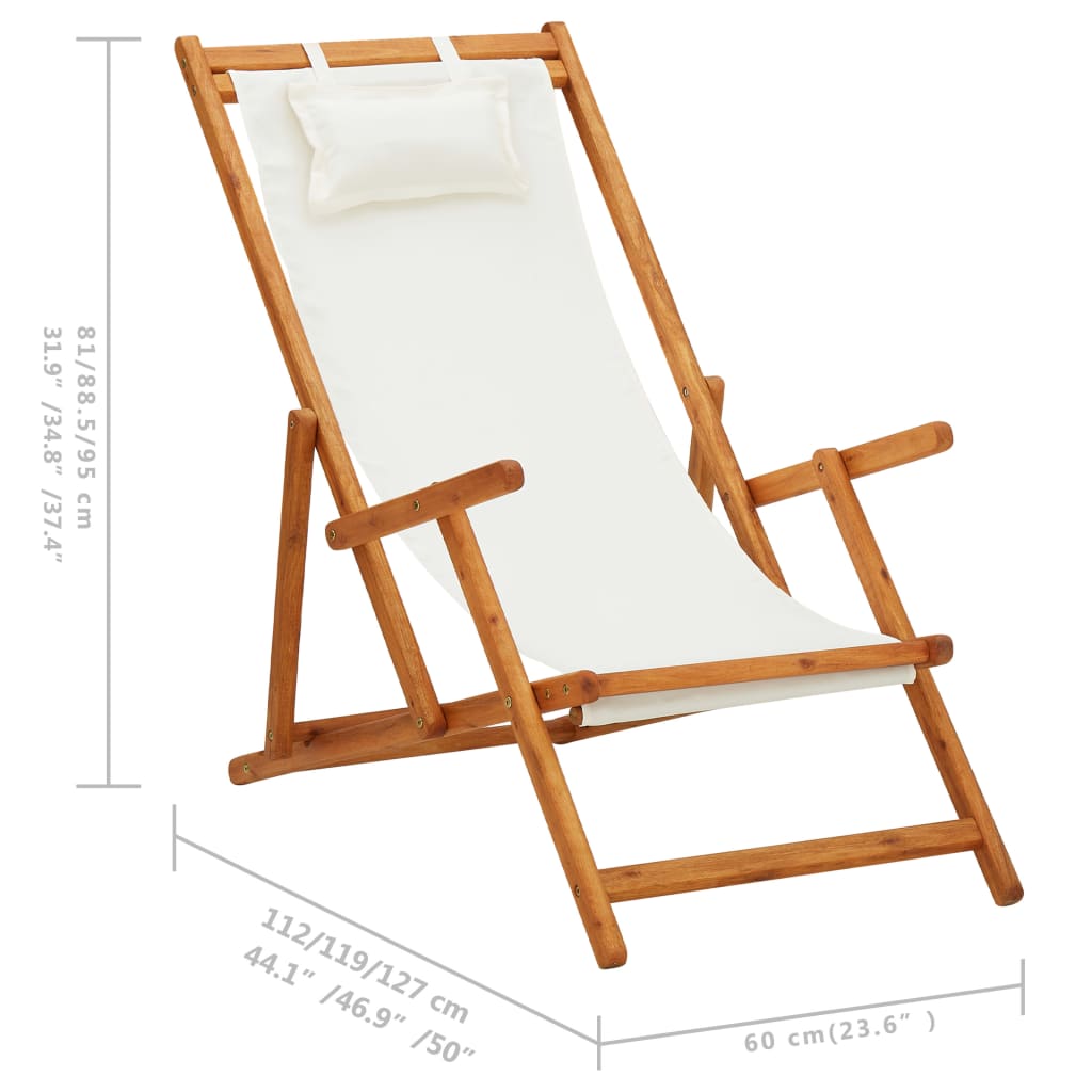 Chaise de plage pliable en tissu et structure en bois