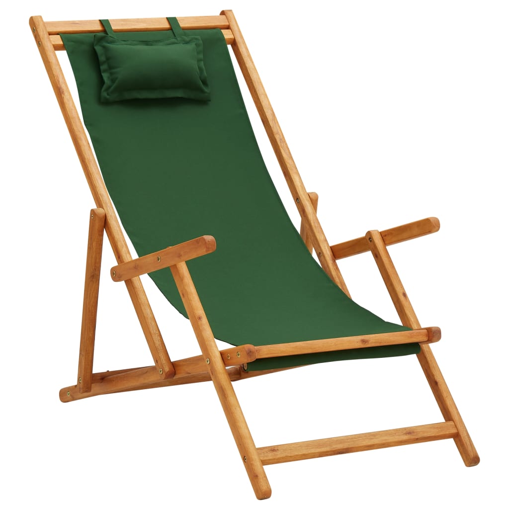 Chaise de plage pliable en tissu et structure en bois