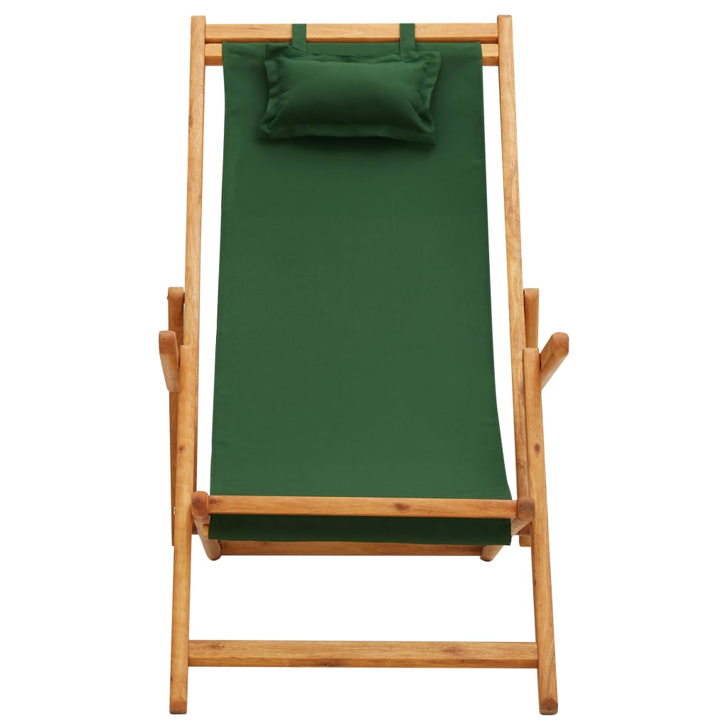 Chaise de plage pliable en tissu et structure en bois