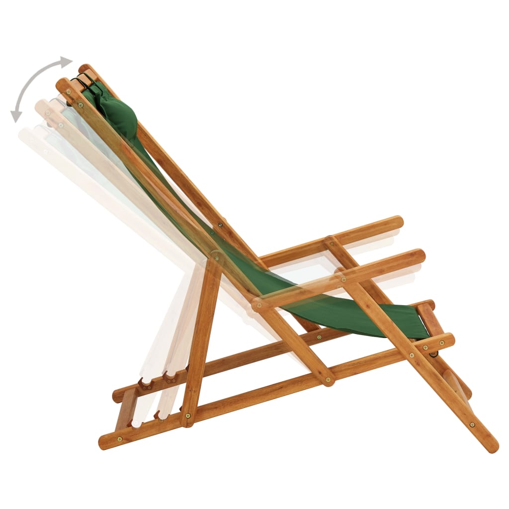 Chaise de plage pliable en tissu et structure en bois