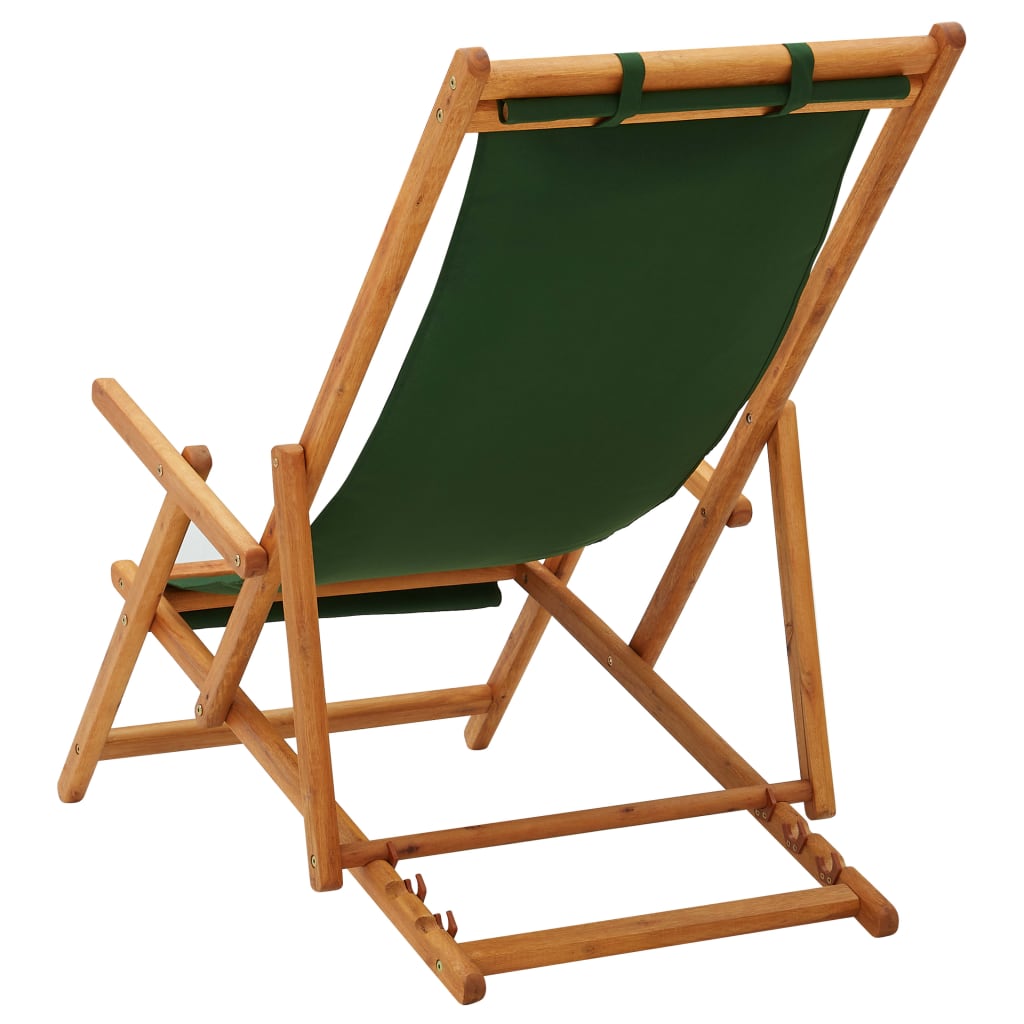 Chaise de plage pliable en tissu et structure en bois