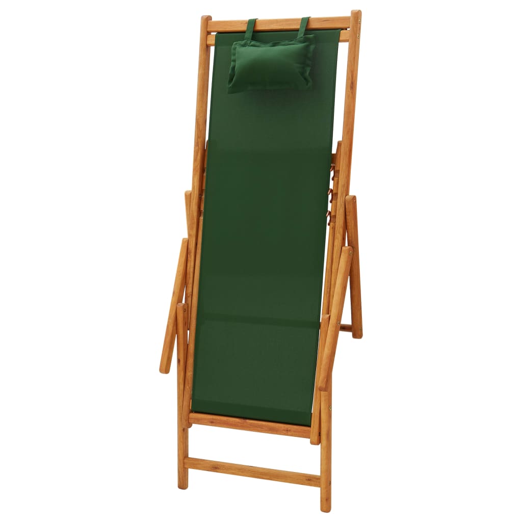 Chaise de plage pliable en tissu et structure en bois