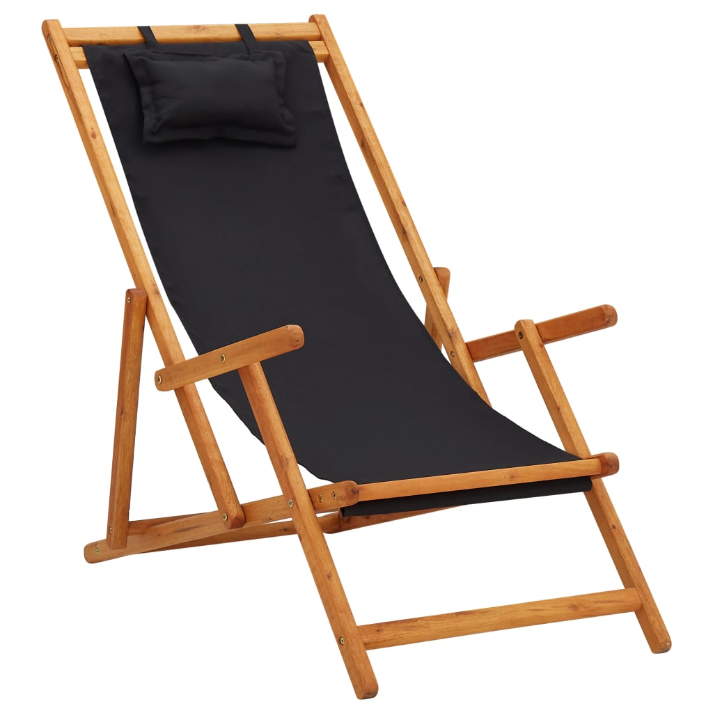 Chaise de plage pliable en tissu et structure en bois