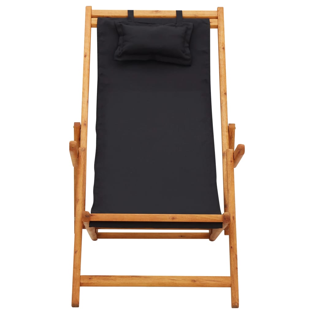 Chaise de plage pliable en tissu et structure en bois