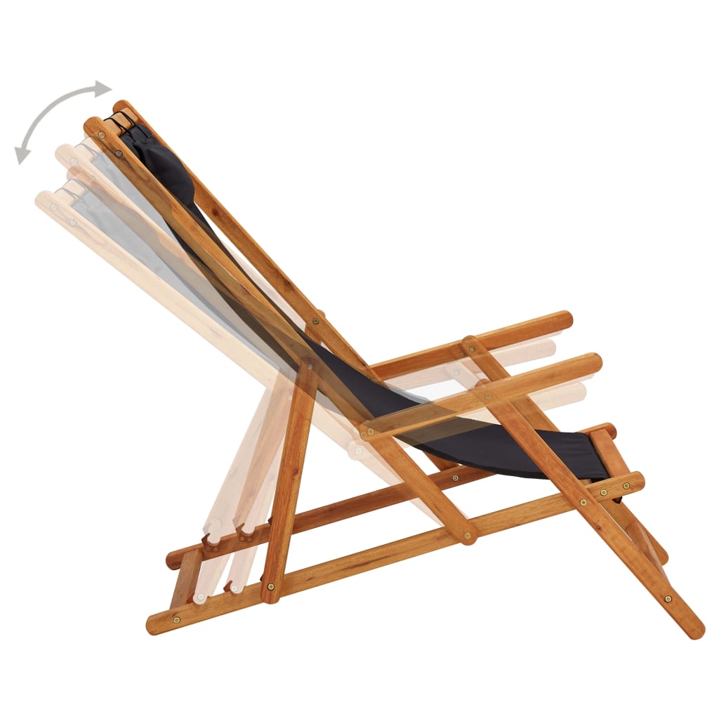 Chaise de plage pliable en tissu et structure en bois