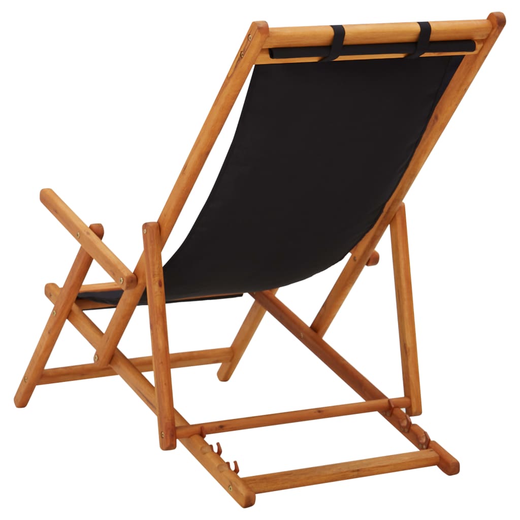 Chaise de plage pliable en tissu et structure en bois