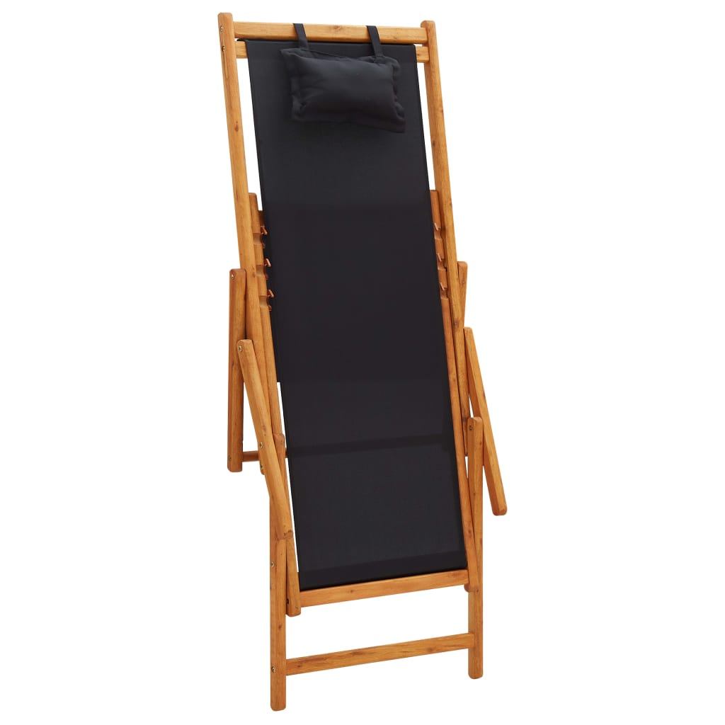 Chaise de plage pliable en tissu et structure en bois