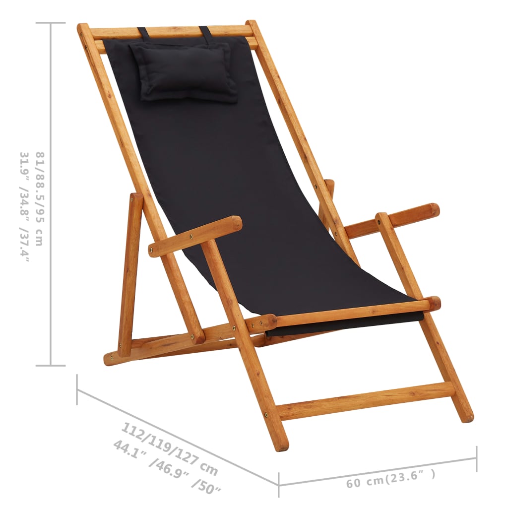 Chaise de plage pliable en tissu et structure en bois