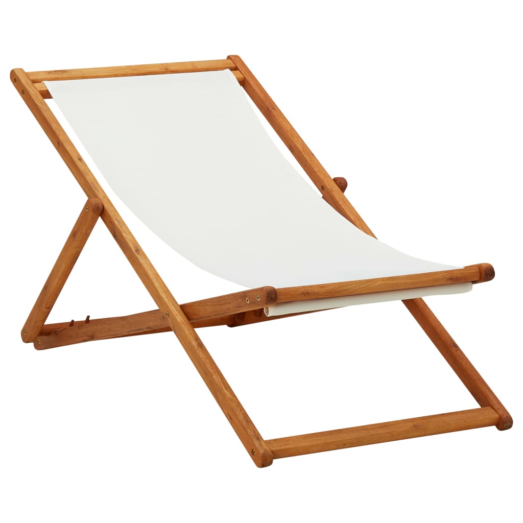 Chaise de plage pliable en bois d'eucalyptus et tissu