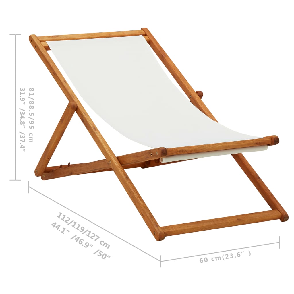 Chaise de plage pliable en bois d'eucalyptus et tissu