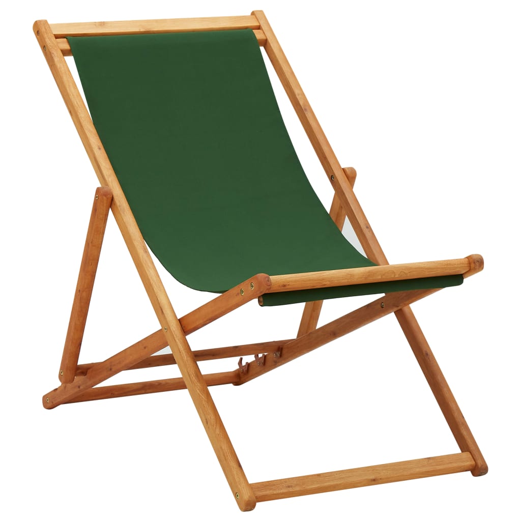 Chaise de plage pliable en bois d'eucalyptus et tissu