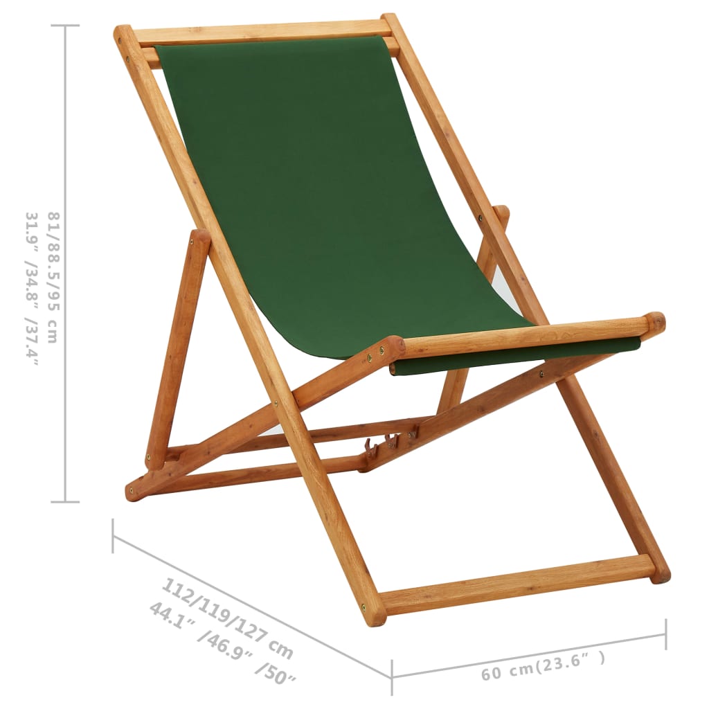 Chaise de plage pliable en bois d'eucalyptus et tissu