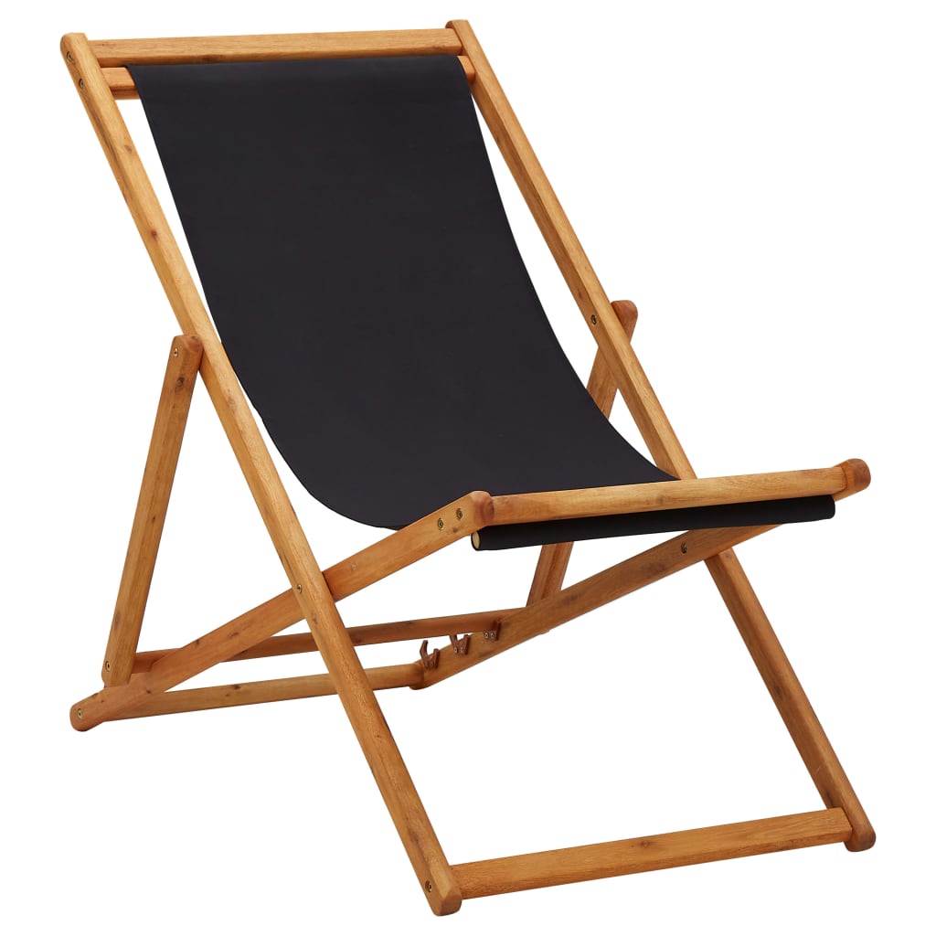 Chaise de plage pliable en bois d'eucalyptus et tissu