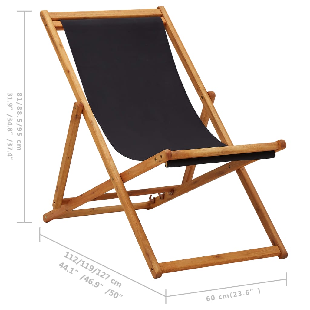 Chaise de plage pliable en bois d'eucalyptus et tissu