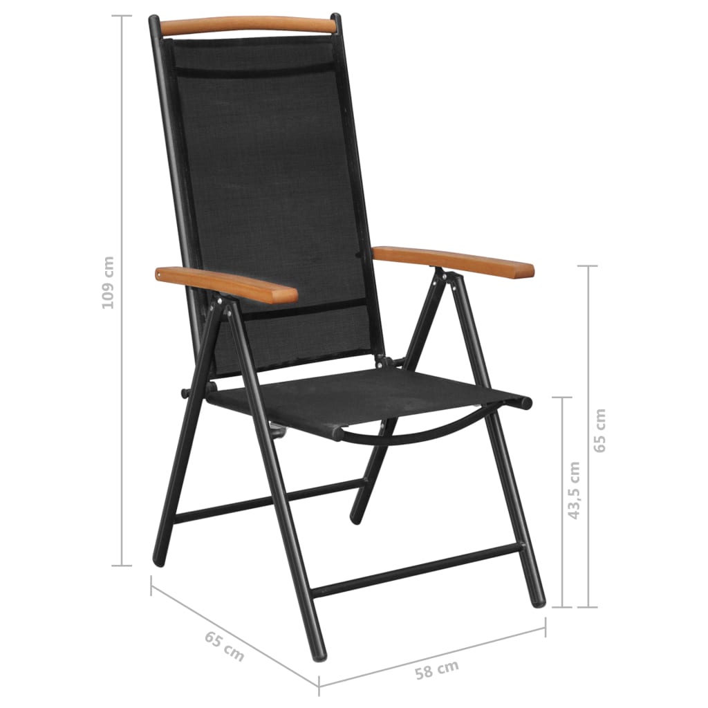 Chaises de jardin 6 pcs pliables textilène noir