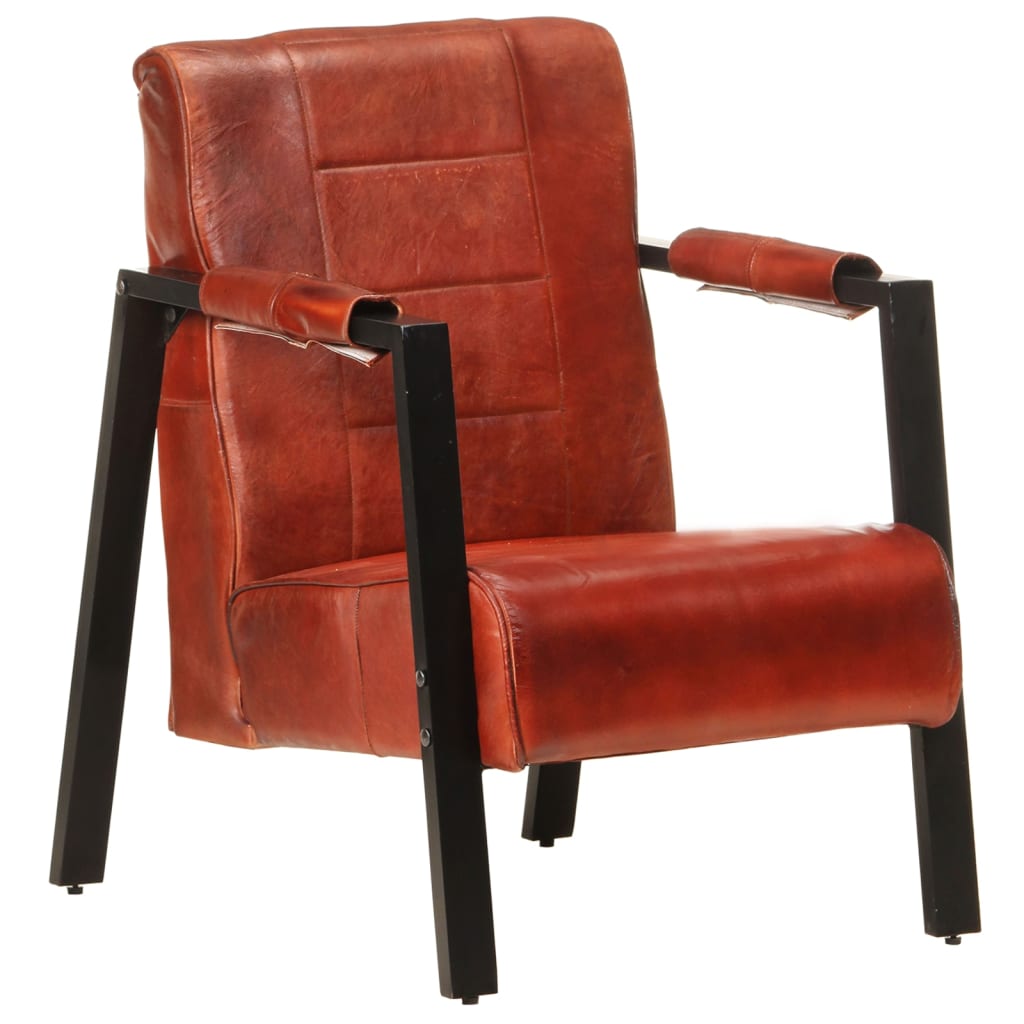 Fauteuil 60x80x87 cm véritable peau de chèvre marron foncé