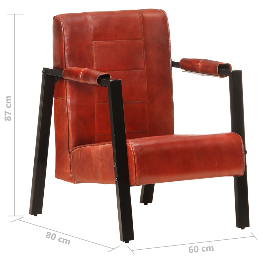 Fauteuil 60x80x87 cm véritable peau de chèvre marron foncé