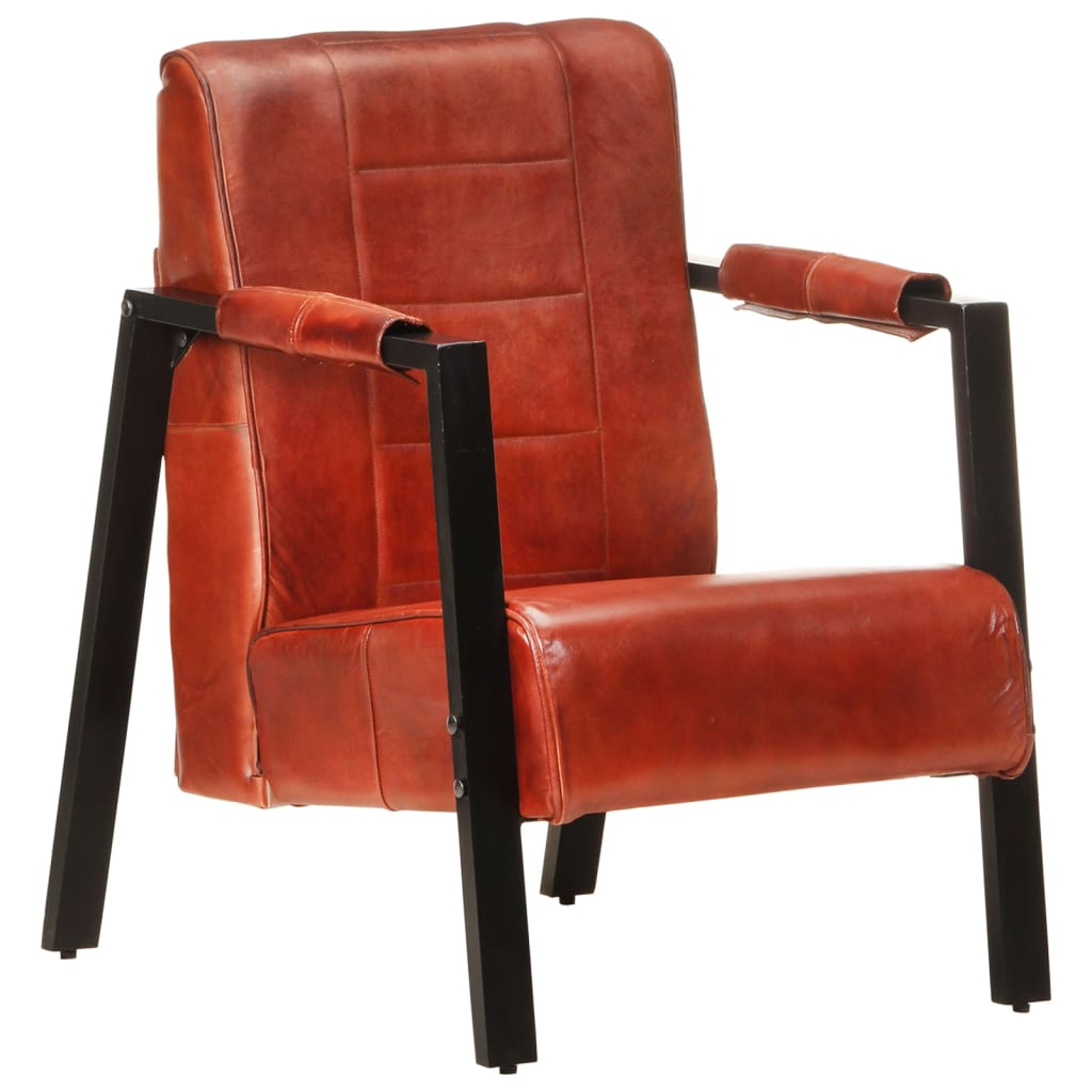 Fauteuil 60x80x87 cm véritable peau de chèvre marron foncé