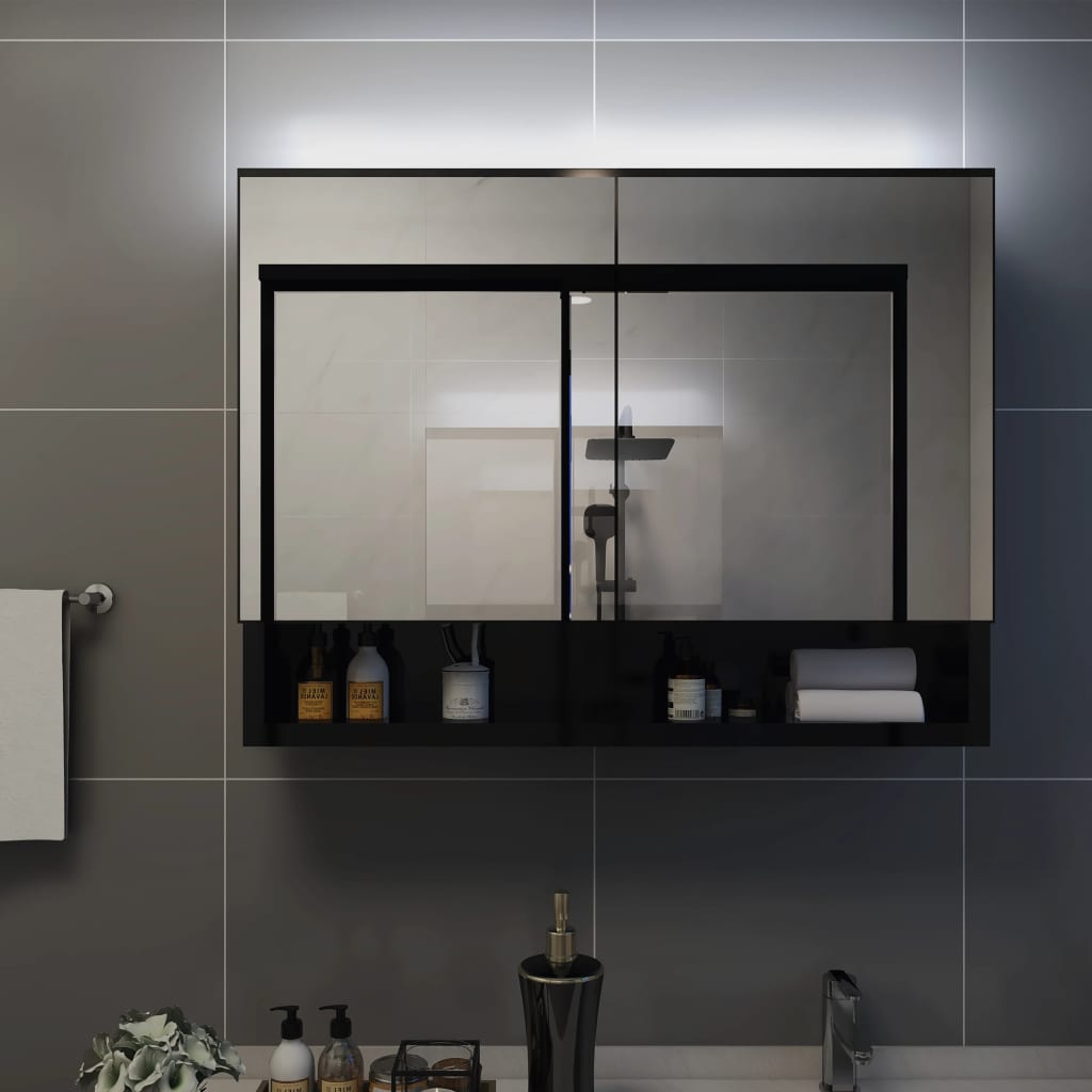 Armoire de toilette avec miroir LED 80x15x60 cm MDF