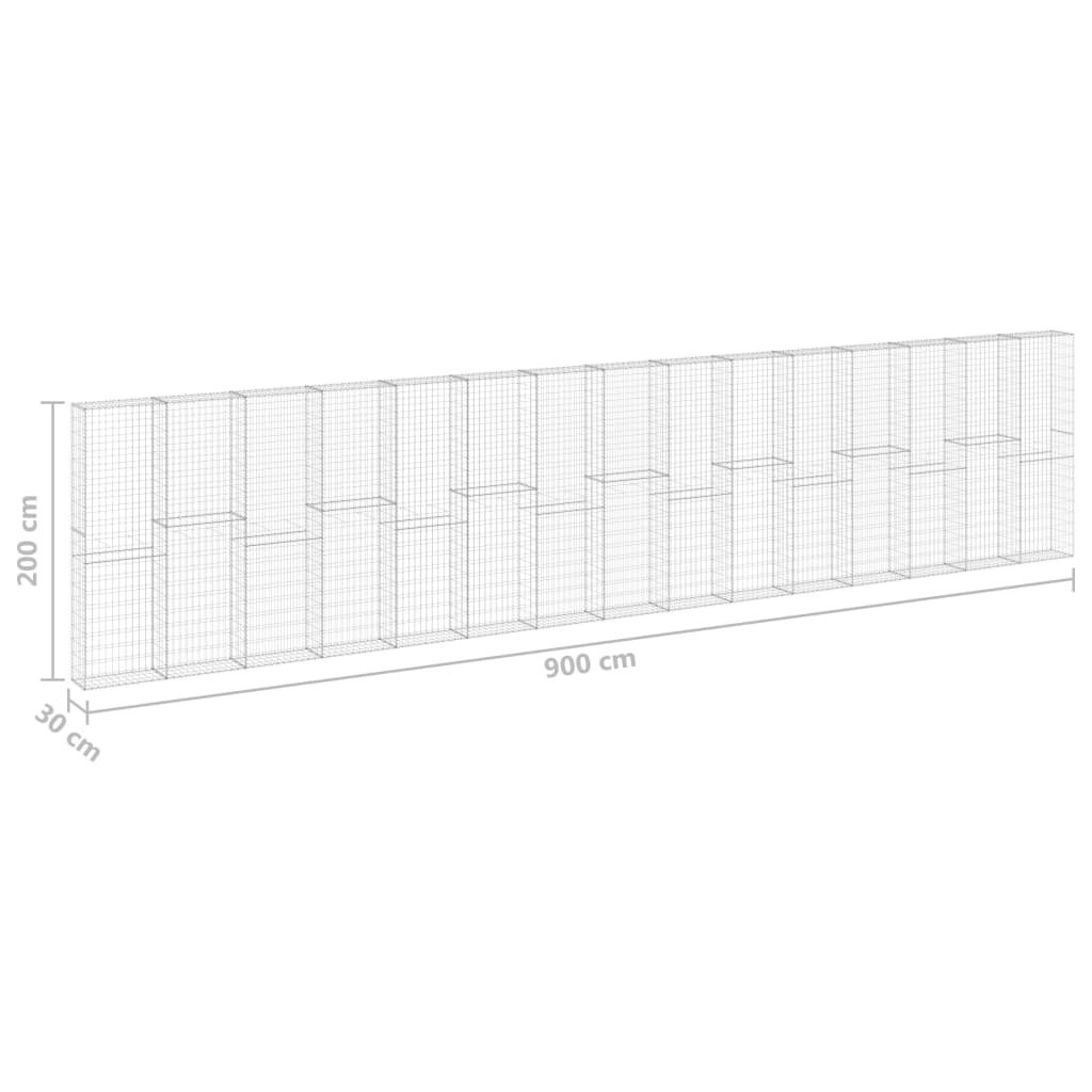 Schanskorfmuur met deksels 900x30x150 cm gegalvaniseerd staal