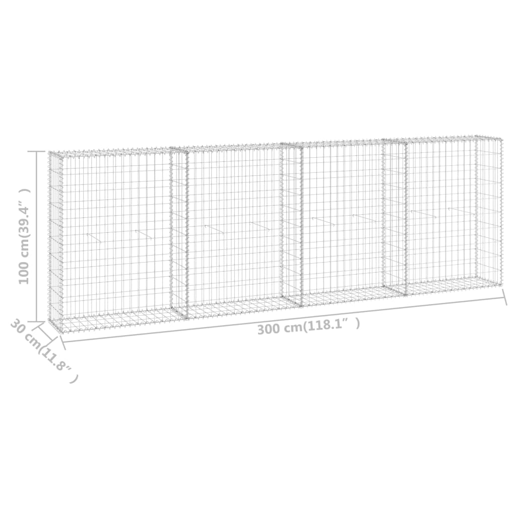 Schanskorfmuur met deksels 900x30x150 cm gegalvaniseerd staal