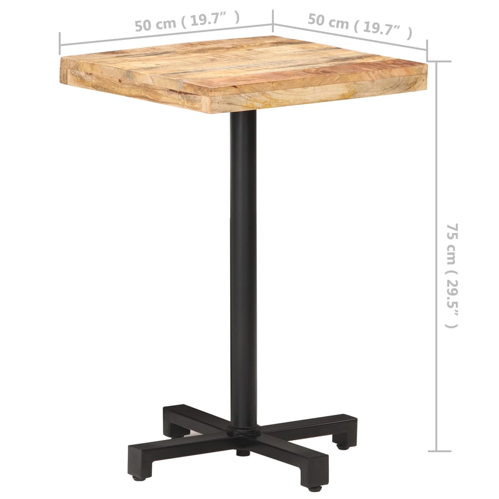 Table bistro carrée 60x60x75 cm bois de manguier brut