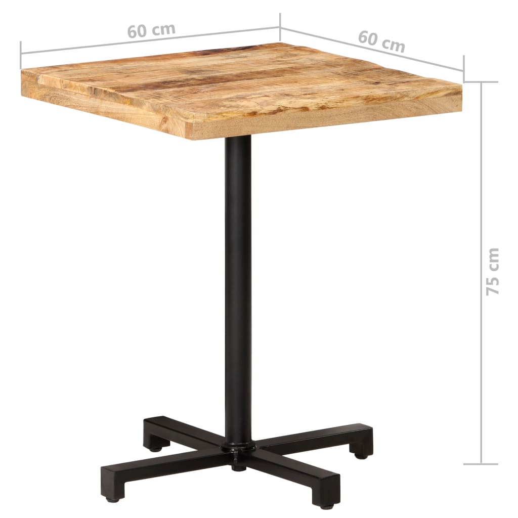 Table bistro carrée 60x60x75 cm bois de manguier brut