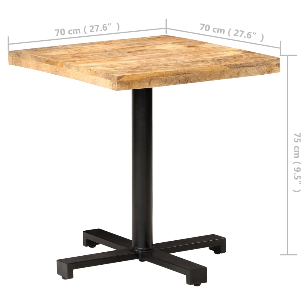 Table bistro carrée 60x60x75 cm bois de manguier brut