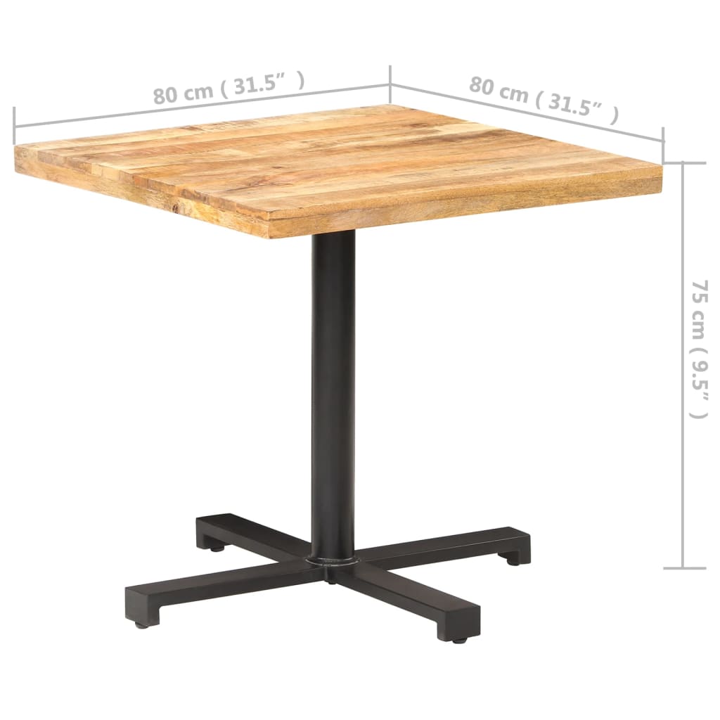 Table bistro carrée 60x60x75 cm bois de manguier brut