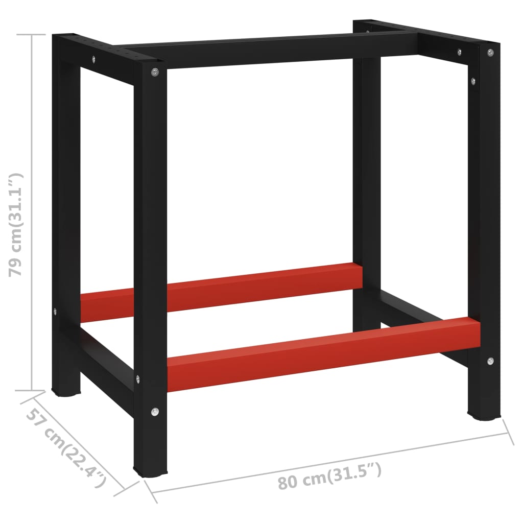 Werkbankframe 80x57x79 cm metaal zwart en rood