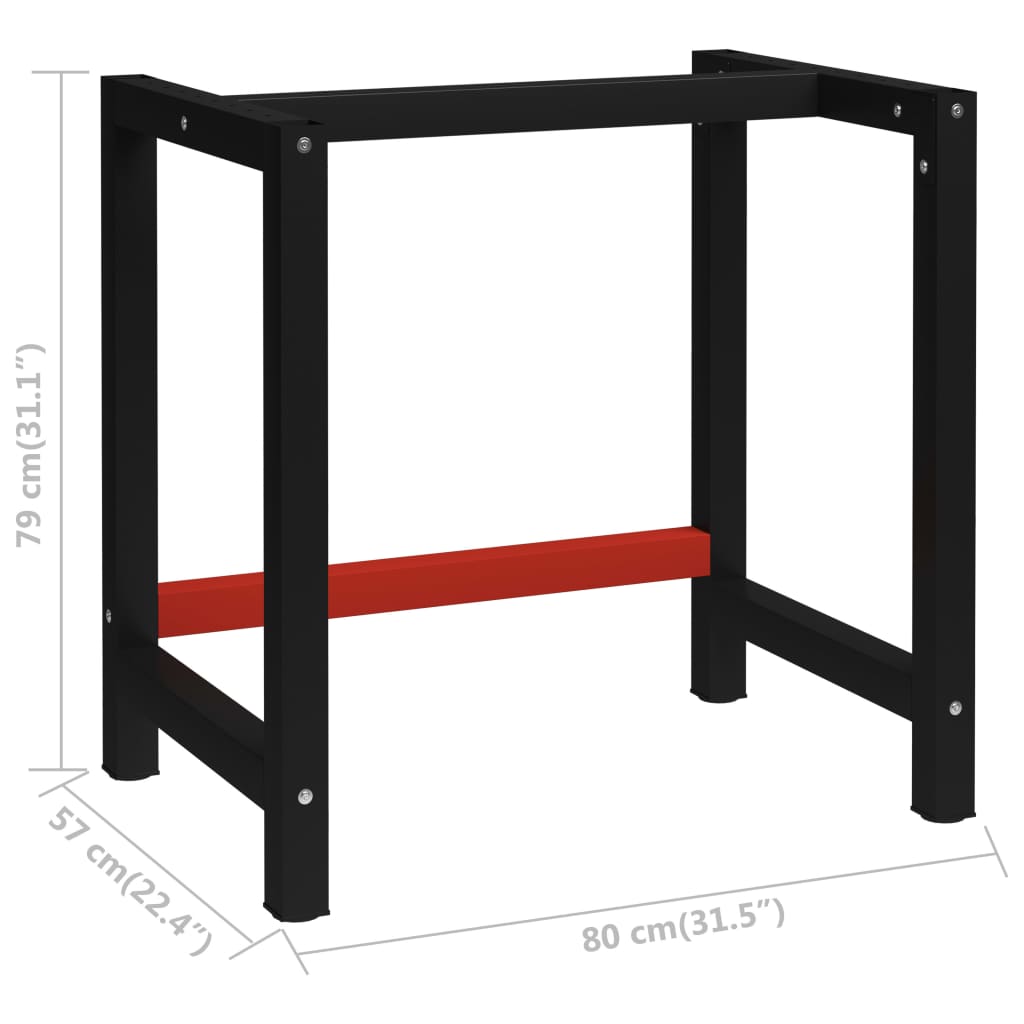 Werkbankframe 150x57x79 cm metaal zwart en rood