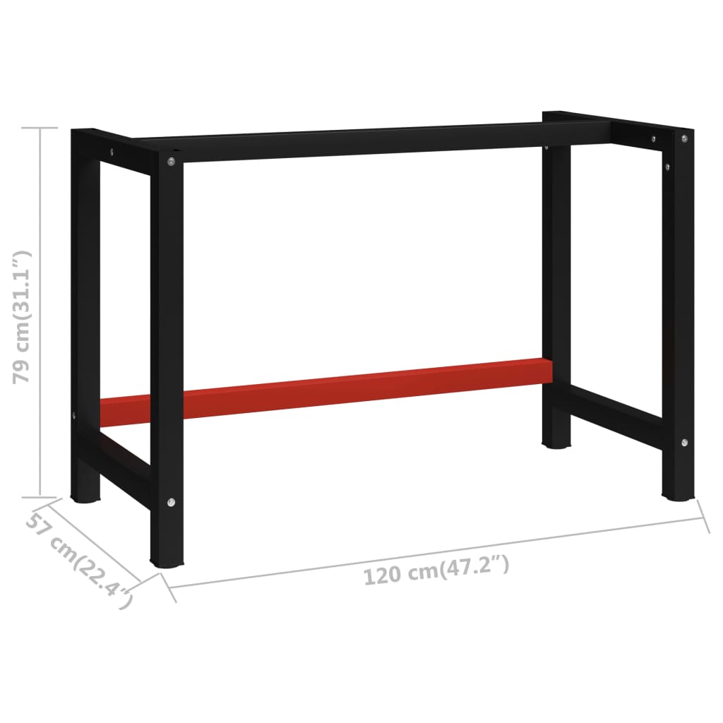 Werkbankframe 150x57x79 cm metaal zwart en rood