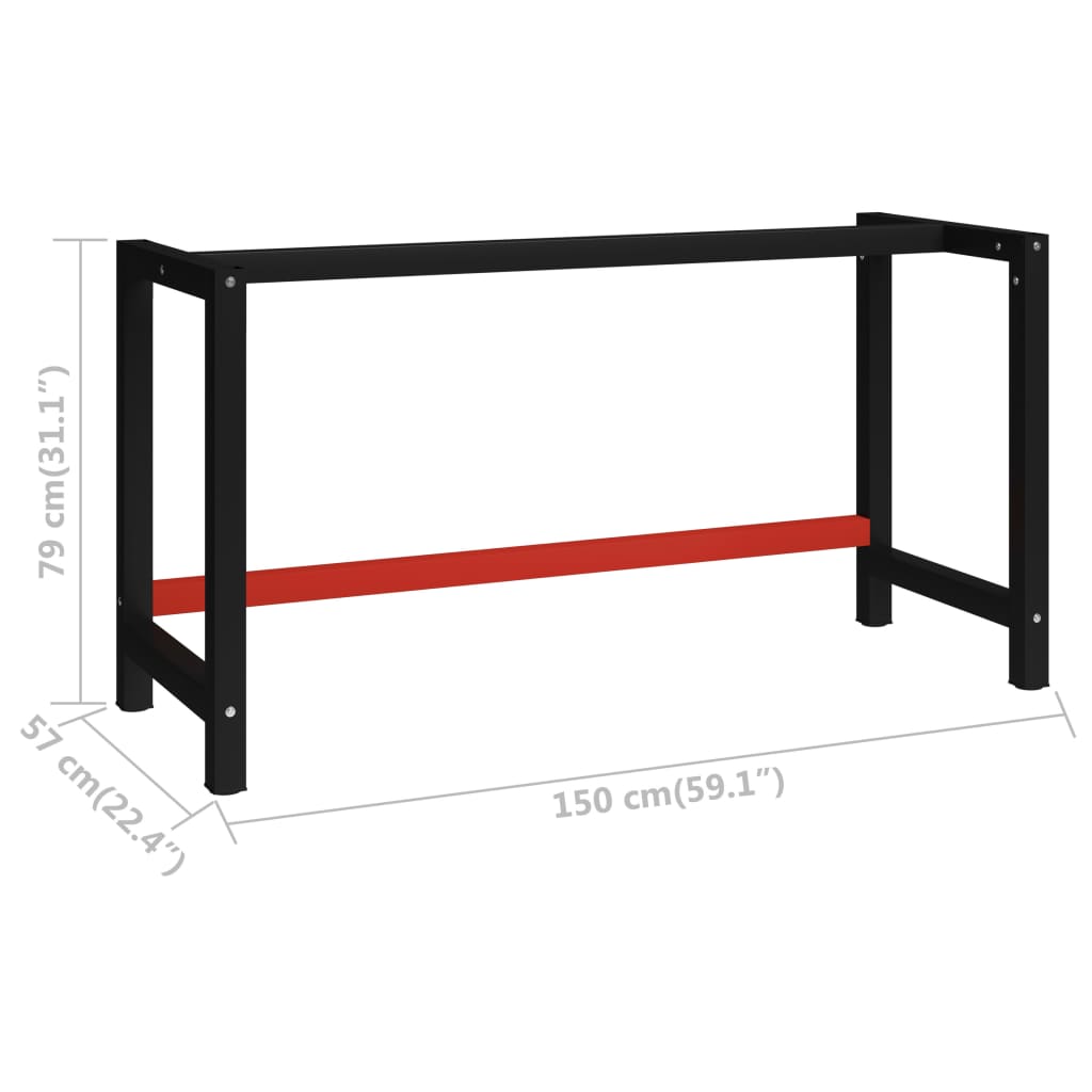 Werkbankframe 150x57x79 cm metaal zwart en rood