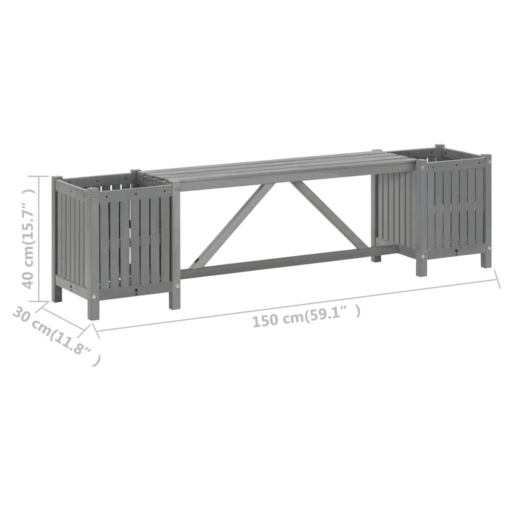 Banc de jardin avec 2 bacs à fleurs 150x30x40 cm bois d'acacia massif