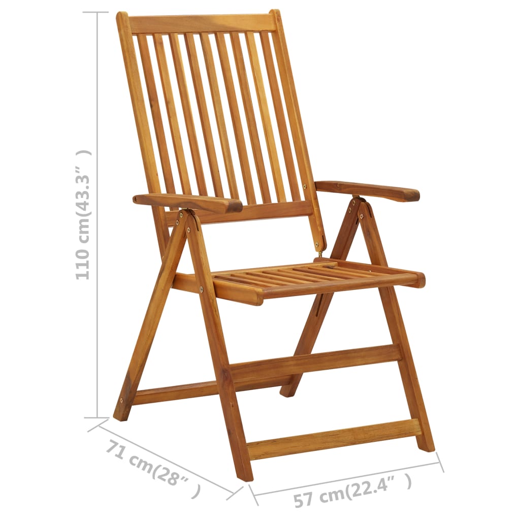 Chaises de jardin réglables 3 pcs en bois d'acacia massif