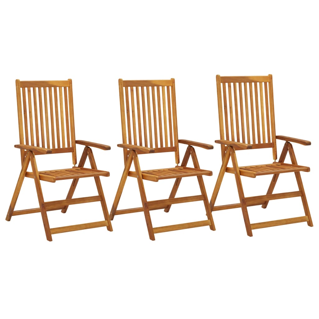 Chaises de jardin réglables 3 pcs en bois d'acacia massif