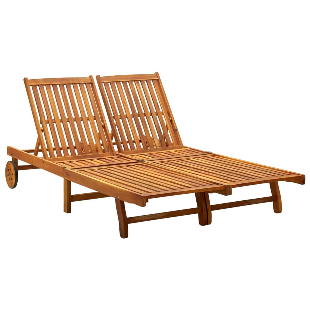 Chaise longue double, bois d'acacia massif