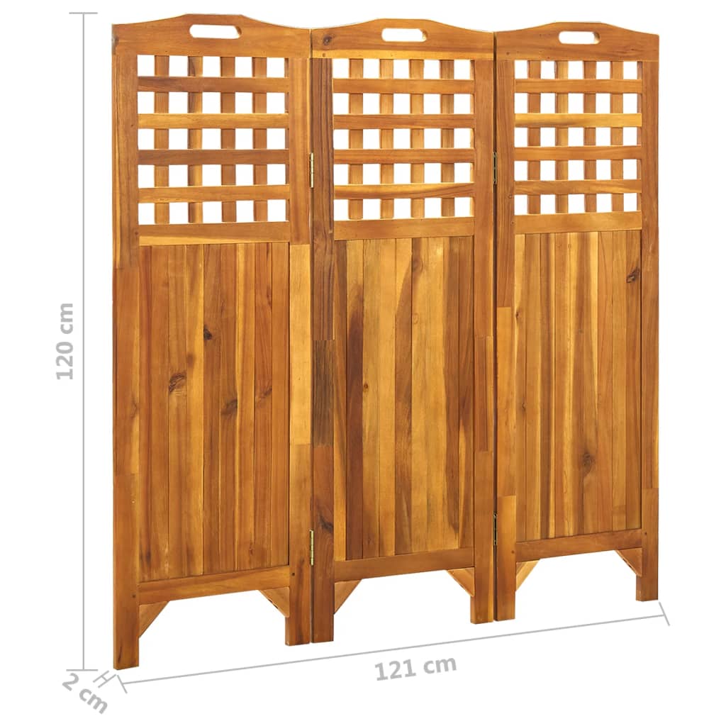 Kamerscherm met 3 panelen 121x2x170 cm massief acaciahout