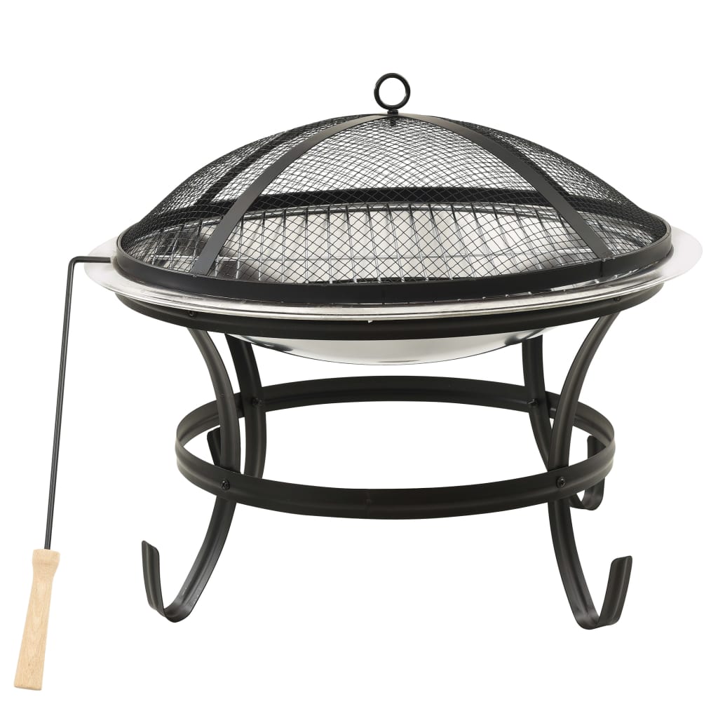 Vuurplaats en barbecue 2-in-1 met pook 56x56x49 cm rvs