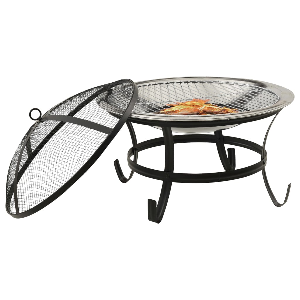 Vuurplaats en barbecue 2-in-1 met pook 56x56x49 cm rvs