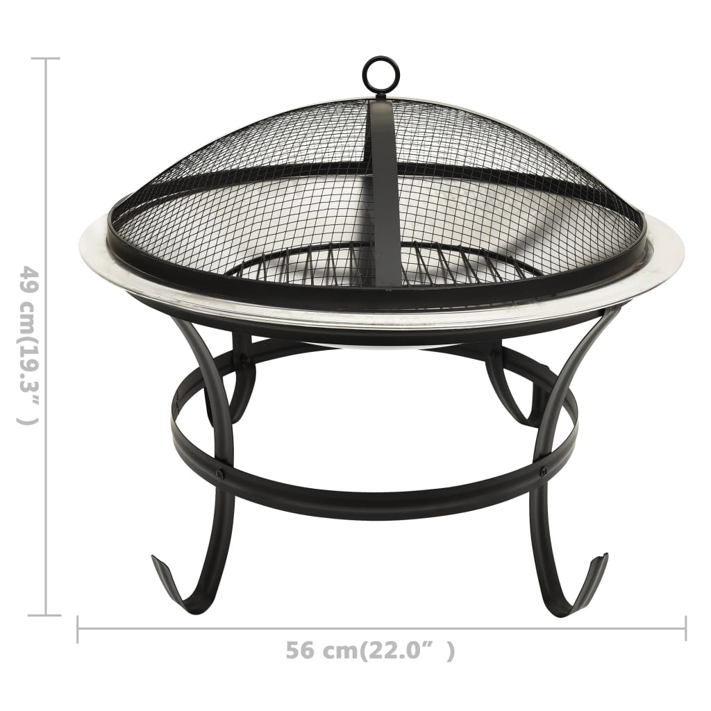 Vuurplaats en barbecue 2-in-1 met pook 56x56x49 cm rvs