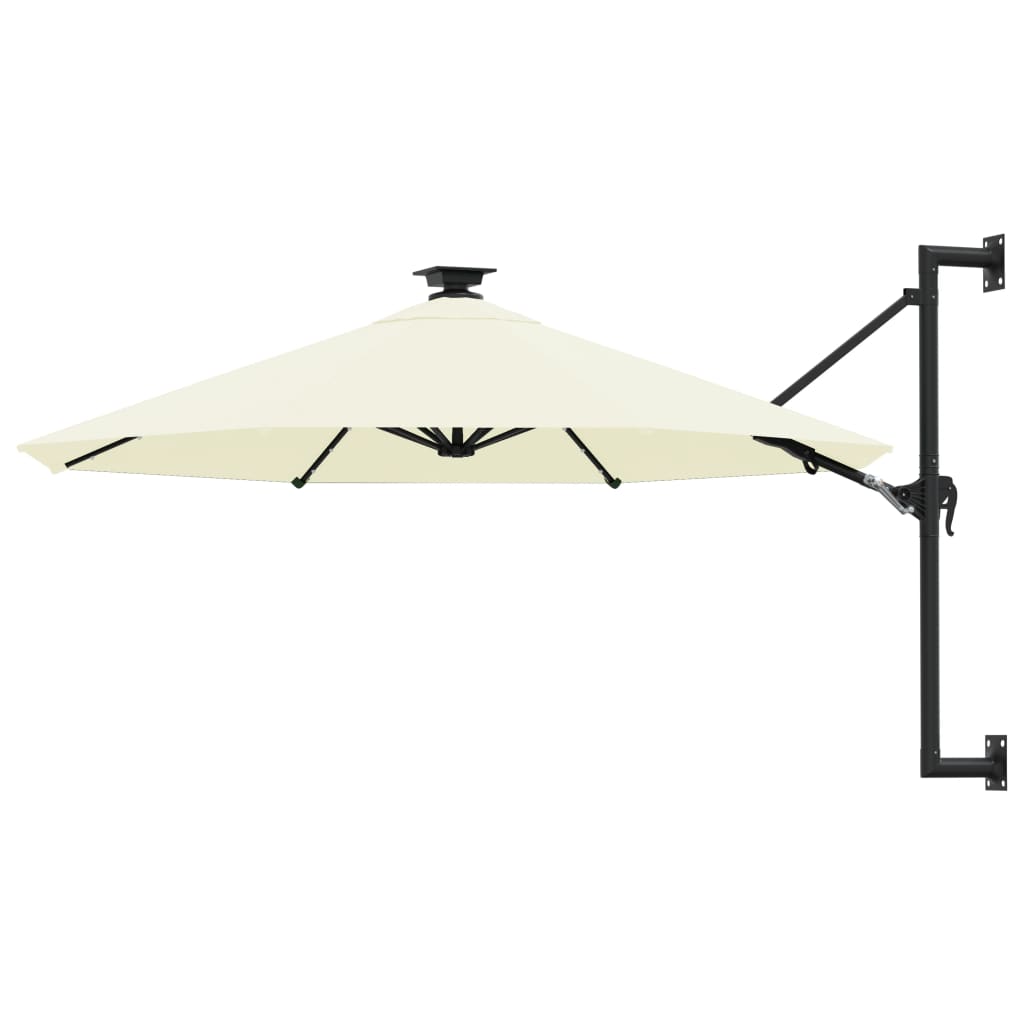 Wandparasol met LED's en metalen paal 300 cm zandkleurig