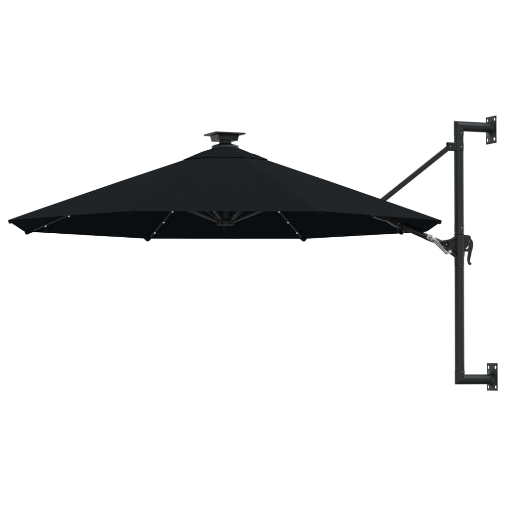 Wandparasol met LED's en metalen paal 300 cm zandkleurig