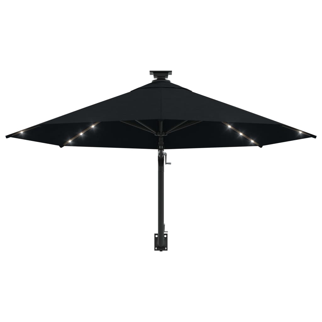 Wandparasol met LED's en metalen paal 300 cm zandkleurig