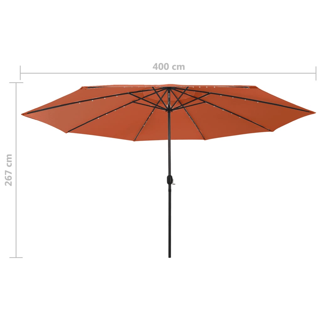 Parasol met LED-verlichting en metalen paal 400 cm azuurblauw