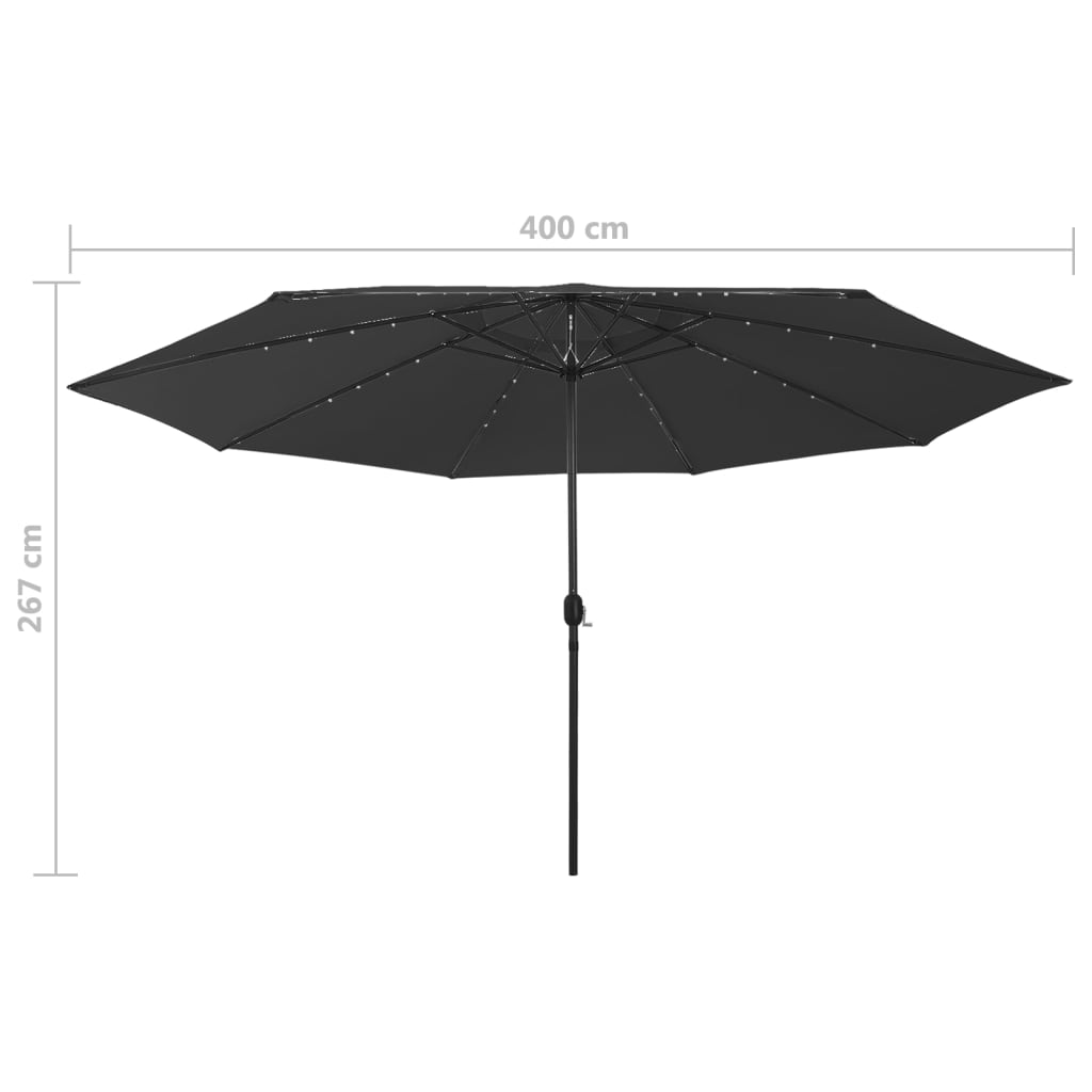 Parasol met LED-verlichting en metalen paal 400 cm azuurblauw