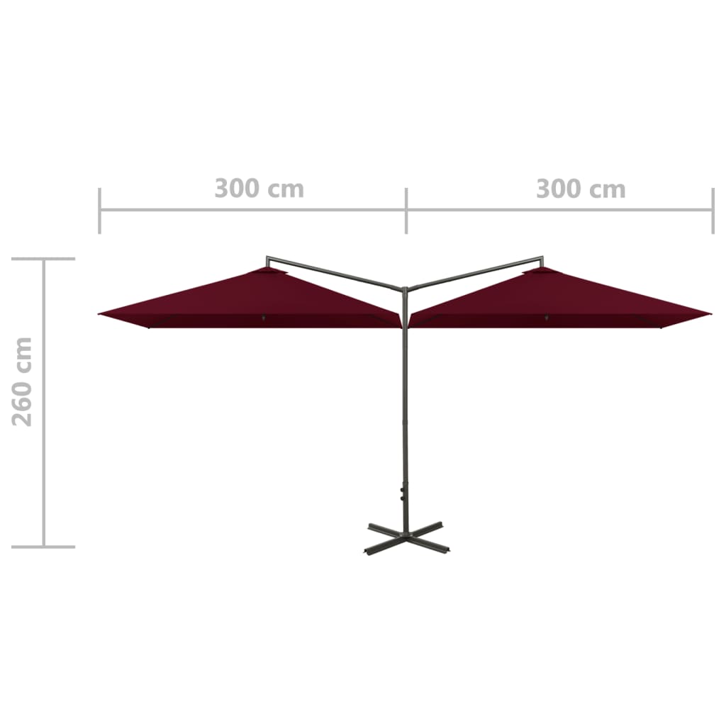 Parasol double avec mât en acier 600x300 cm bleu azur