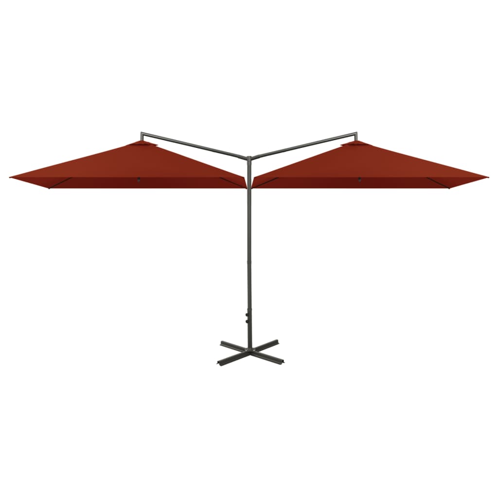 Parasol dubbel met stalen paal 600x300 cm terracottakleurig