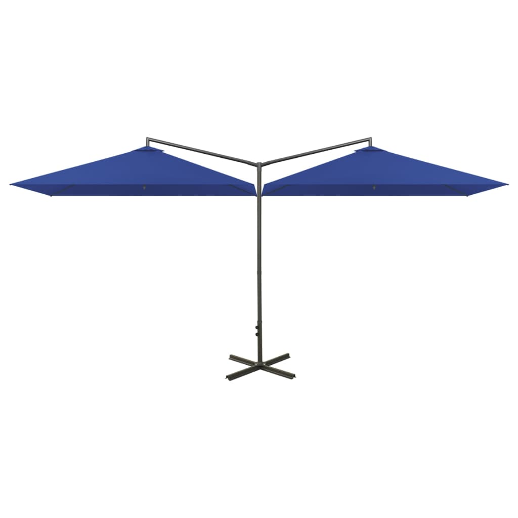 Parasol double avec mât en acier 600x300 cm bleu azur